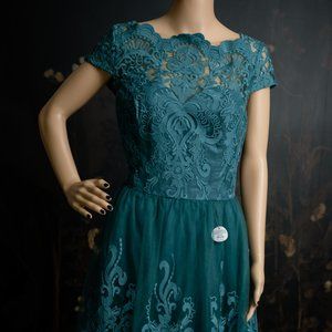 Chi Chi London Tall premium bardot midi prom dress in green